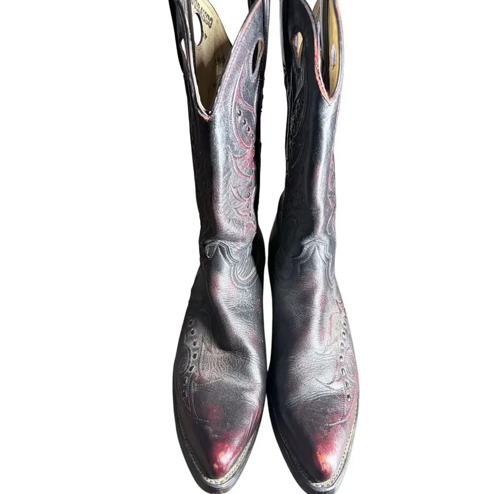 Vintage Durango Dark Cherry Black Leather Buckaroo Cowboy Boots Pointed Toe
